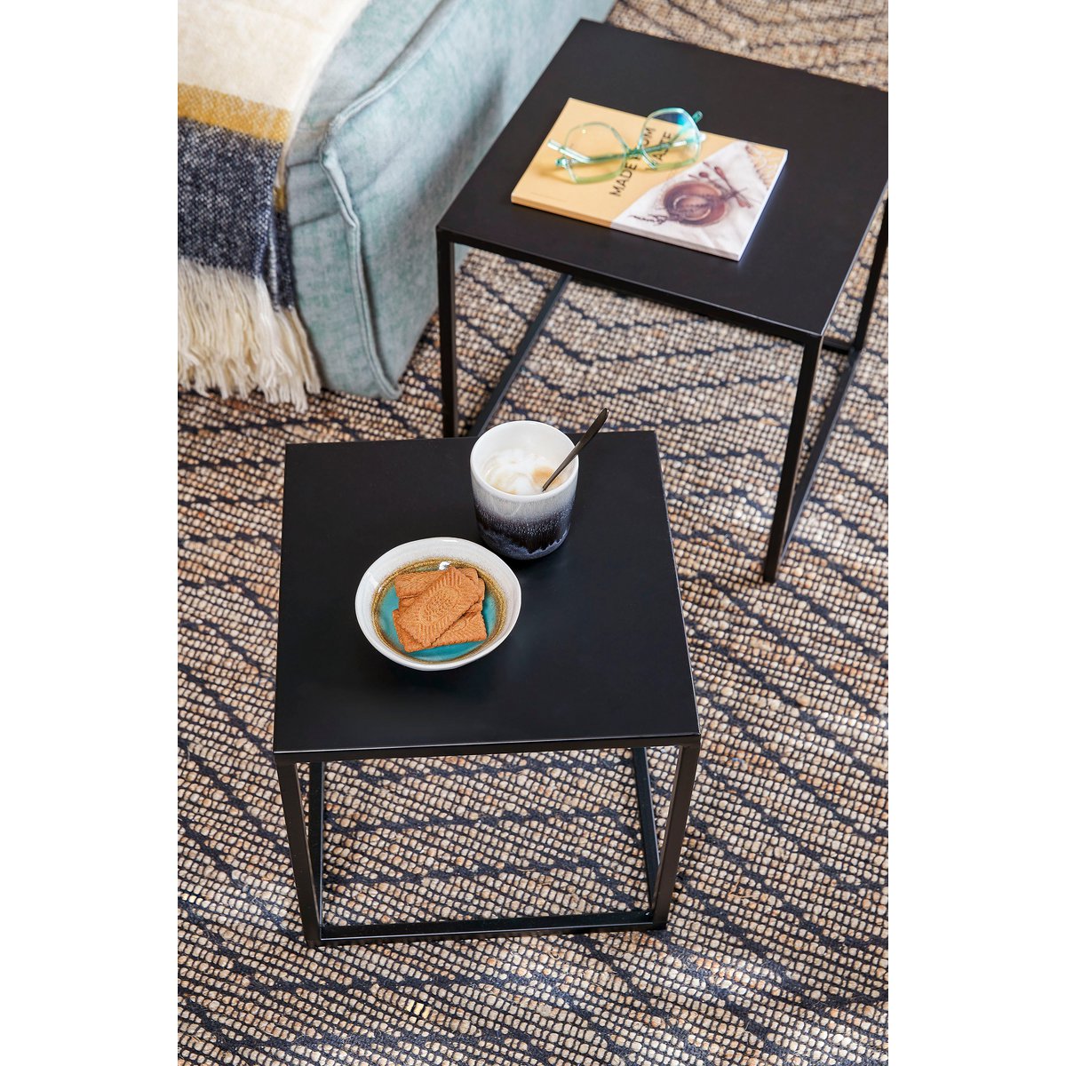Bijzettafel Metaal Zwart Goa - Set van 2 - L35 x B35 x H33 cm