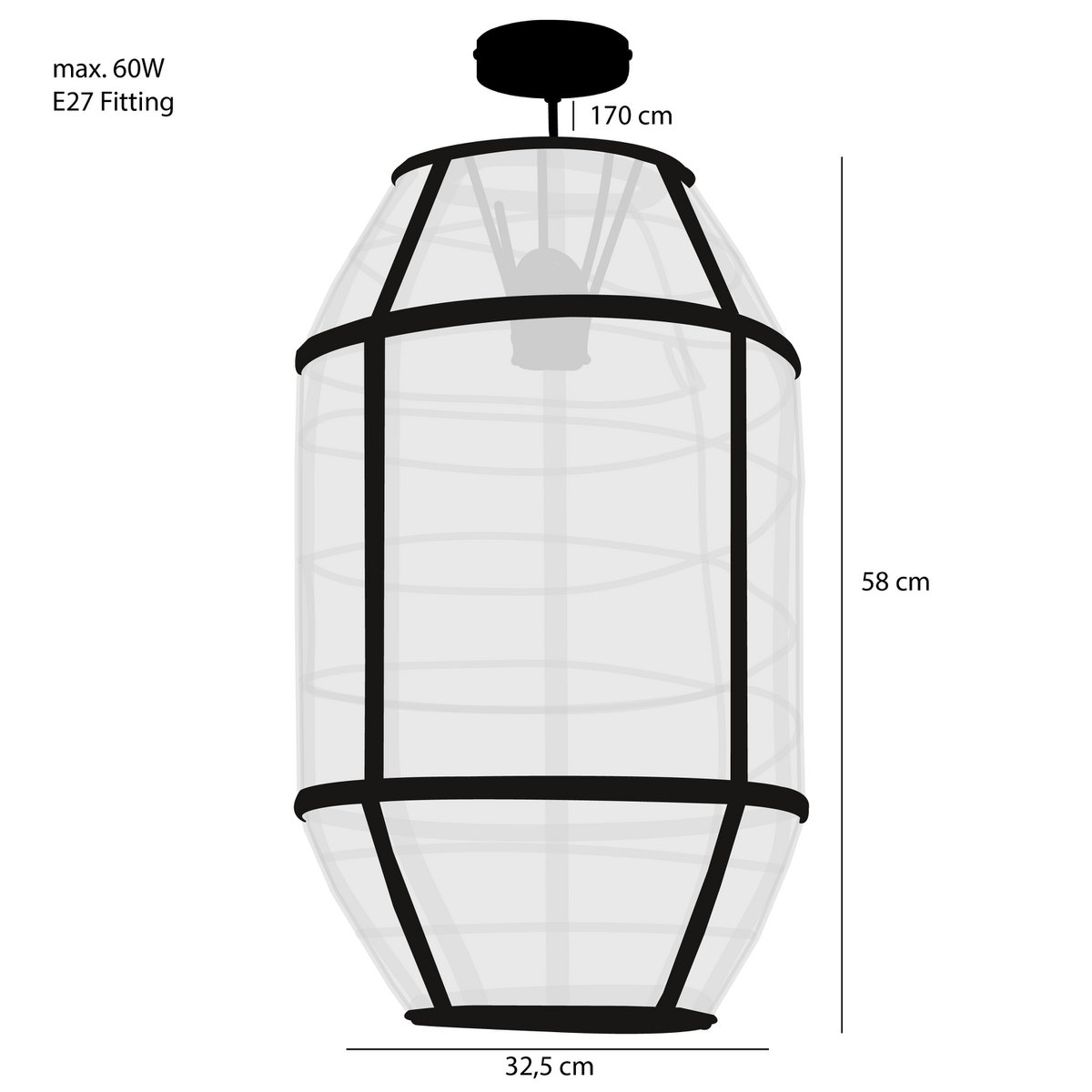 Hanglamp Pella - H58 x Ø33 cm - Linnen - Off White