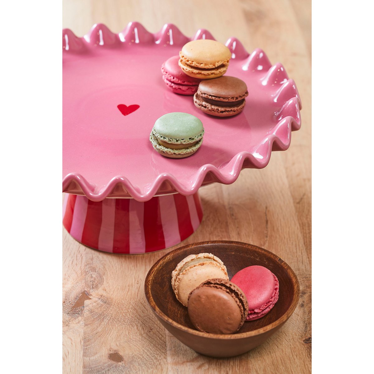 Taartplateau Bella  - H13 x Ø30 cm - Keramiek - Roze, Rood