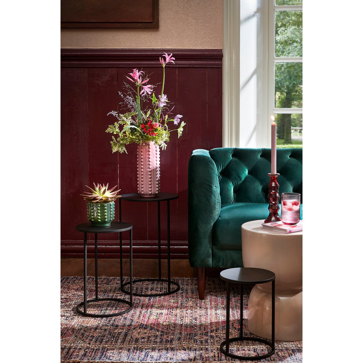 Bijzettafel Zwart Metaal Quinty  - Set van 3 - H50 x Ø32 cm