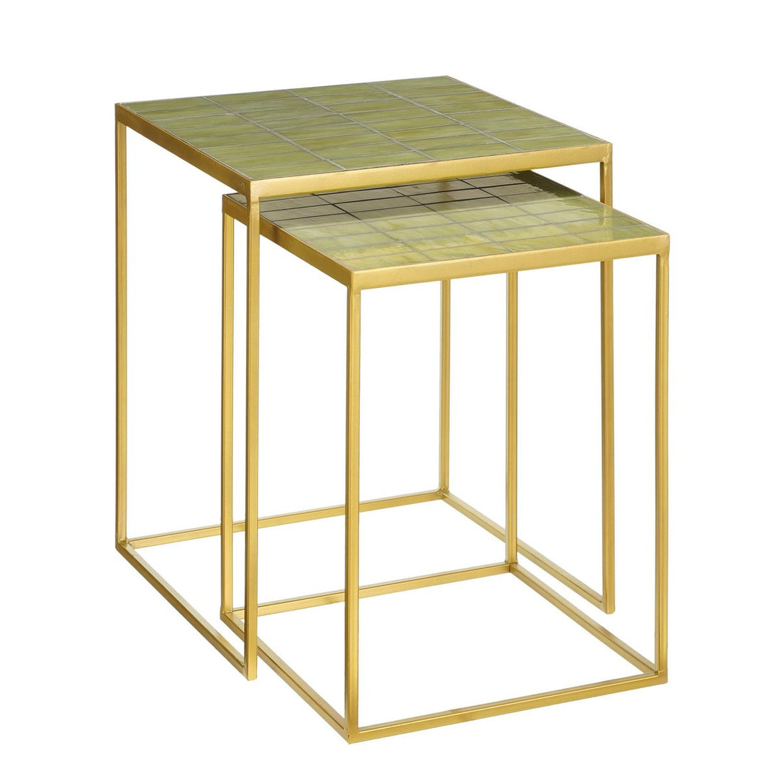 Bijzettafel voor Buiten Aaron - Set van 2 - L38 x B38 x H48 cm - Metaal - Groen