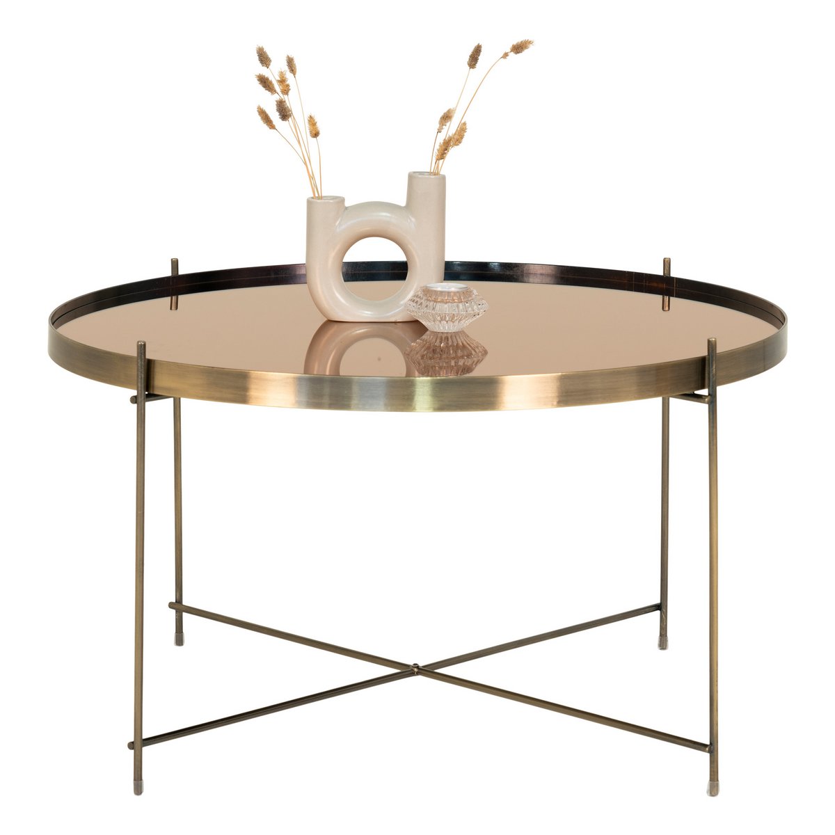 Salontafel Venezia - Messingkleurig staal met glas