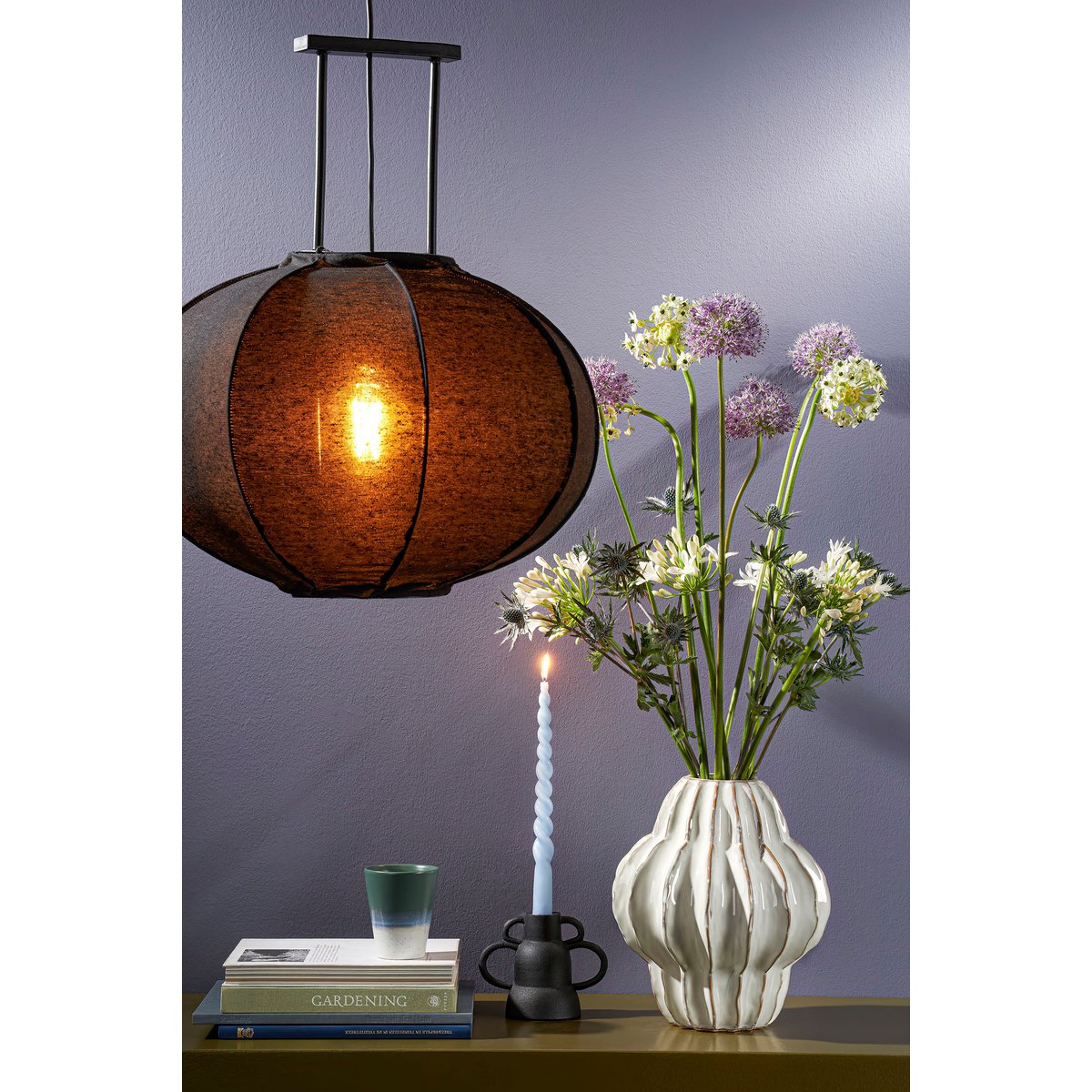 Hanglamp Linnen Zwart Pego- H55 x Ø50 cm