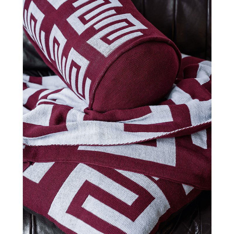 Plaid Knitted Burgundy - Lichtblauw 130x170cm