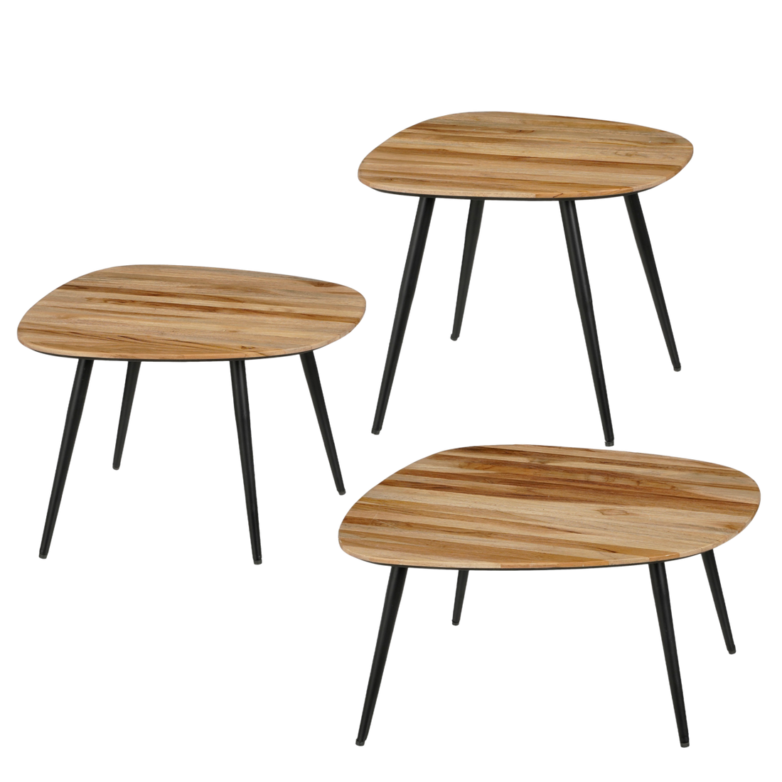 Bijzettafel Bruin - Set van 3 - L62 x B52 x H34 cm - Gerecycled Hout - Jailey